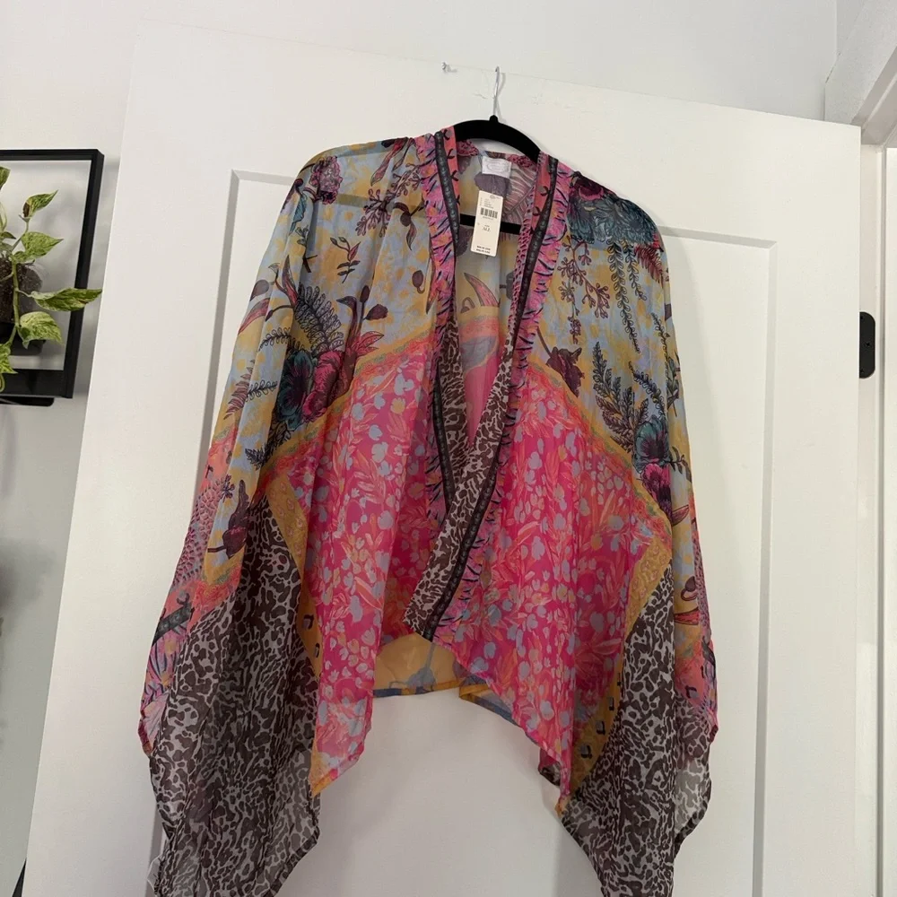 Anthropologie Elizabeth Gillett Floral Scarf Kimono One Size - Picture 3 of 6